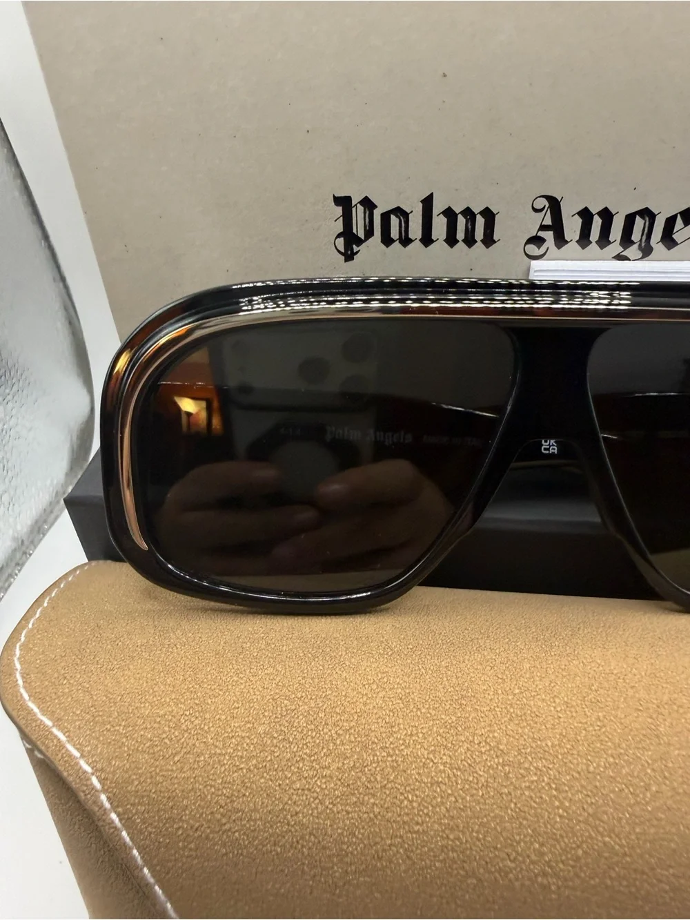 Palm Angels Sunglasses with Tan Leather Case - Black Lenses